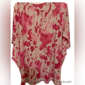 NWT Honeyme Dolman Sleeve Pink Cow Print  Top, size 2x